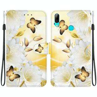 For Huawei P Smart 2019 Crystal Texture Colored Drawing Leather Phone Case(Gold Butterfly Epiphyllum)