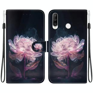 For Huawei P30 Lite / nova 4e Crystal Texture Colored Drawing Leather Phone Case(Purple Peony)