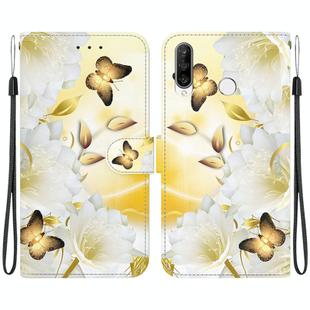 For Huawei P30 Lite / nova 4e Crystal Texture Colored Drawing Leather Phone Case(Gold Butterfly Epiphyllum)