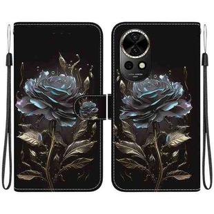 For Huawei nova 12 Crystal Texture Colored Drawing Leather Phone Case(Black Rose)