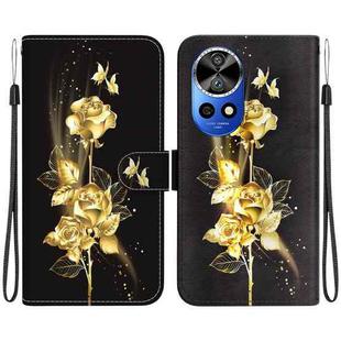 For Huawei nova 12 Pro Crystal Texture Colored Drawing Leather Phone Case(Gold Butterfly Rose)