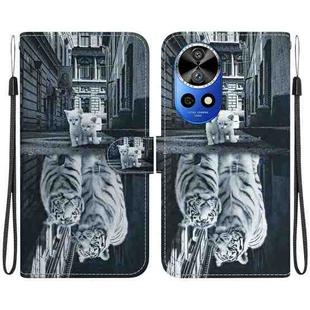 For Huawei nova 12 Ultra Crystal Texture Colored Drawing Leather Phone Case(Cat Tiger Reflection)