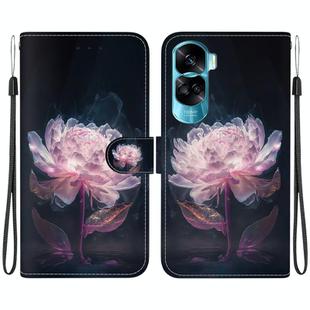 For Honor 90 Lite Crystal Texture Colored Drawing Leather Phone Case(Purple Peony)