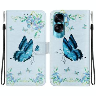 For Honor 90 Lite Crystal Texture Colored Drawing Leather Phone Case(Blue Pansies)
