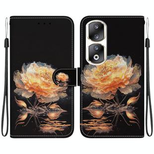 For Honor 90 Pro Crystal Texture Colored Drawing Leather Phone Case(Gold Peony)
