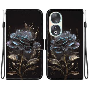 For Honor 90 Crystal Texture Colored Drawing Leather Phone Case(Black Rose)