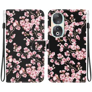 For Honor 90 Crystal Texture Colored Drawing Leather Phone Case(Plum Bossom)
