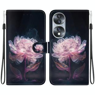 For Honor 70 Crystal Texture Colored Drawing Leather Phone Case(Purple Peony)