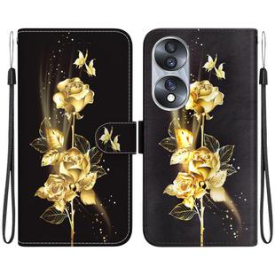 For Honor 70 Crystal Texture Colored Drawing Leather Phone Case(Gold Butterfly Rose)