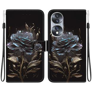 For Honor 70 Crystal Texture Colored Drawing Leather Phone Case(Black Rose)