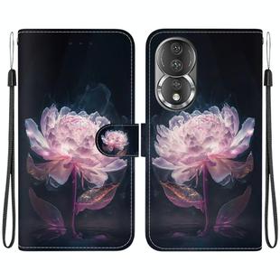 For Honor 80 Crystal Texture Colored Drawing Leather Phone Case(Purple Peony)