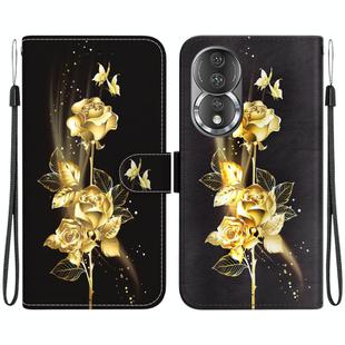 For Honor 80 Crystal Texture Colored Drawing Leather Phone Case(Gold Butterfly Rose)