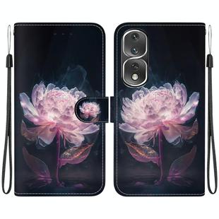 For Honor 80 Pro Crystal Texture Colored Drawing Leather Phone Case(Purple Peony)