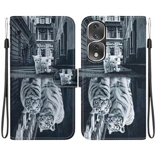 For Honor 80 Pro Crystal Texture Colored Drawing Leather Phone Case(Cat Tiger Reflection)
