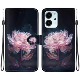 For Honor 80 SE Crystal Texture Colored Drawing Leather Phone Case(Purple Peony)