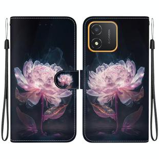 For Honor X5 Crystal Texture Colored Drawing Leather Phone Case(Purple Peony)
