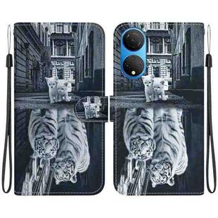 For Honor X7 Crystal Texture Colored Drawing Leather Phone Case(Cat Tiger Reflection)