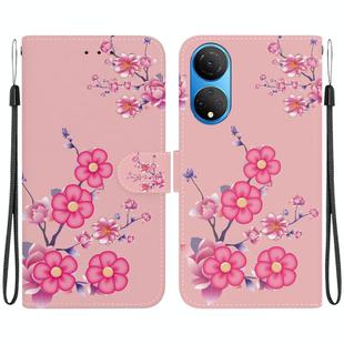 For Honor X7 Crystal Texture Colored Drawing Leather Phone Case(Cherry Blossoms)