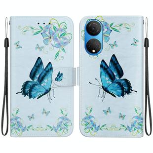 For Honor X7 Crystal Texture Colored Drawing Leather Phone Case(Blue Pansies)