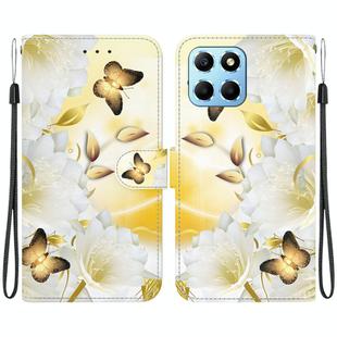 For Honor X8 5G Crystal Texture Colored Drawing Leather Phone Case(Gold Butterfly Epiphyllum)