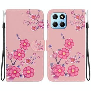 For Honor X8 5G Crystal Texture Colored Drawing Leather Phone Case(Cherry Blossoms)