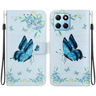 For Honor X8 5G Crystal Texture Colored Drawing Leather Phone Case(Blue Pansies)
