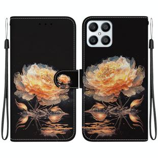 For Honor X8 Crystal Texture Colored Drawing Leather Phone Case(Gold Peony)