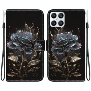 For Honor X8 Crystal Texture Colored Drawing Leather Phone Case(Black Rose)