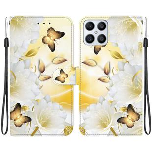 For Honor X8 Crystal Texture Colored Drawing Leather Phone Case(Gold Butterfly Epiphyllum)