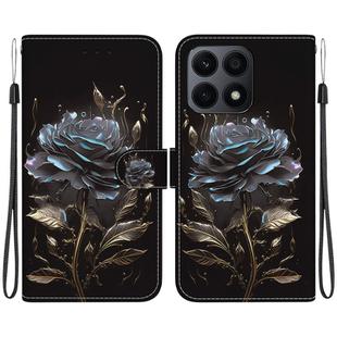 For Honor X8a Crystal Texture Colored Drawing Leather Phone Case(Black Rose)