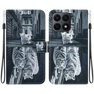 For Honor X8a Crystal Texture Colored Drawing Leather Phone Case(Cat Tiger Reflection)