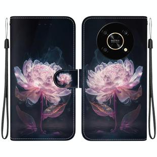 For Honor X9 5G Crystal Texture Colored Drawing Leather Phone Case(Purple Peony)