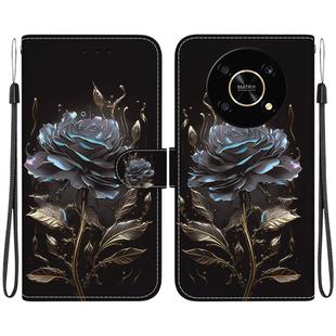 For Honor X9 5G Crystal Texture Colored Drawing Leather Phone Case(Black Rose)