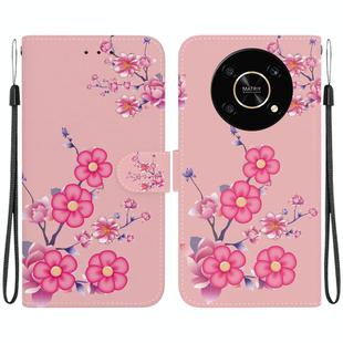 For Honor X9 5G Crystal Texture Colored Drawing Leather Phone Case(Cherry Blossoms)