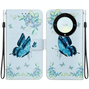 For Honor X9a Crystal Texture Colored Drawing Leather Phone Case(Blue Pansies)
