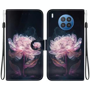 For Honor 50 Lite Crystal Texture Colored Drawing Leather Phone Case(Purple Peony)