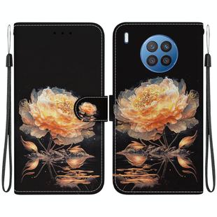 For Honor 50 Lite Crystal Texture Colored Drawing Leather Phone Case(Gold Peony)
