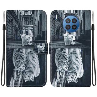 For Honor 50 Lite Crystal Texture Colored Drawing Leather Phone Case(Cat Tiger Reflection)