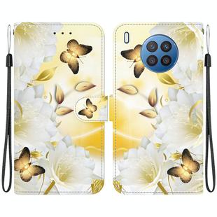 For Honor 50 Lite Crystal Texture Colored Drawing Leather Phone Case(Gold Butterfly Epiphyllum)