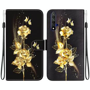 For Honor 20 / Huawei nova 5T Crystal Texture Colored Drawing Leather Phone Case(Gold Butterfly Rose)