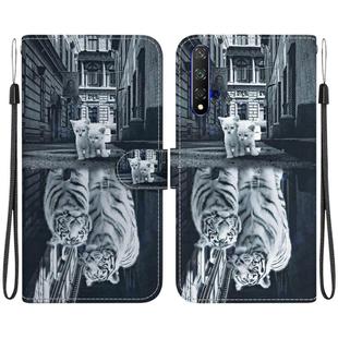 For Honor 20 / Huawei nova 5T Crystal Texture Colored Drawing Leather Phone Case(Cat Tiger Reflection)