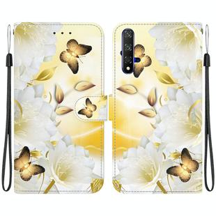 For Honor 20 / Huawei nova 5T Crystal Texture Colored Drawing Leather Phone Case(Gold Butterfly Epiphyllum)
