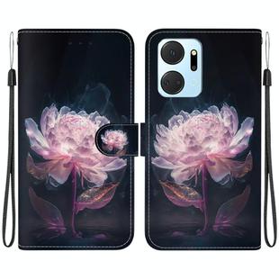 For Honor X7a Crystal Texture Colored Drawing Leather Phone Case(Purple Peony)