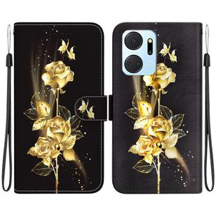 For Honor X7a Crystal Texture Colored Drawing Leather Phone Case(Gold Butterfly Rose)