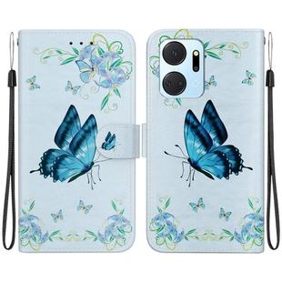 For Honor X7a Crystal Texture Colored Drawing Leather Phone Case(Blue Pansies)