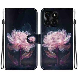 For Honor X6a Crystal Texture Colored Drawing Leather Phone Case(Purple Peony)