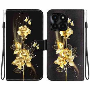 For Honor X6a Crystal Texture Colored Drawing Leather Phone Case(Gold Butterfly Rose)