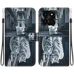 For Honor X6a Crystal Texture Colored Drawing Leather Phone Case(Cat Tiger Reflection)