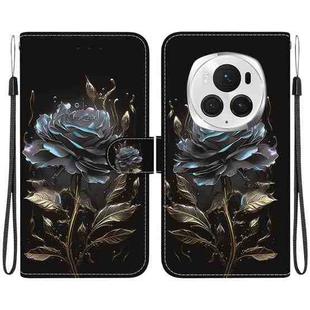 For Honor Magic6 Pro Crystal Texture Colored Drawing Leather Phone Case(Black Rose)