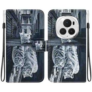 For Honor Magic6 Pro Crystal Texture Colored Drawing Leather Phone Case(Cat Tiger Reflection)